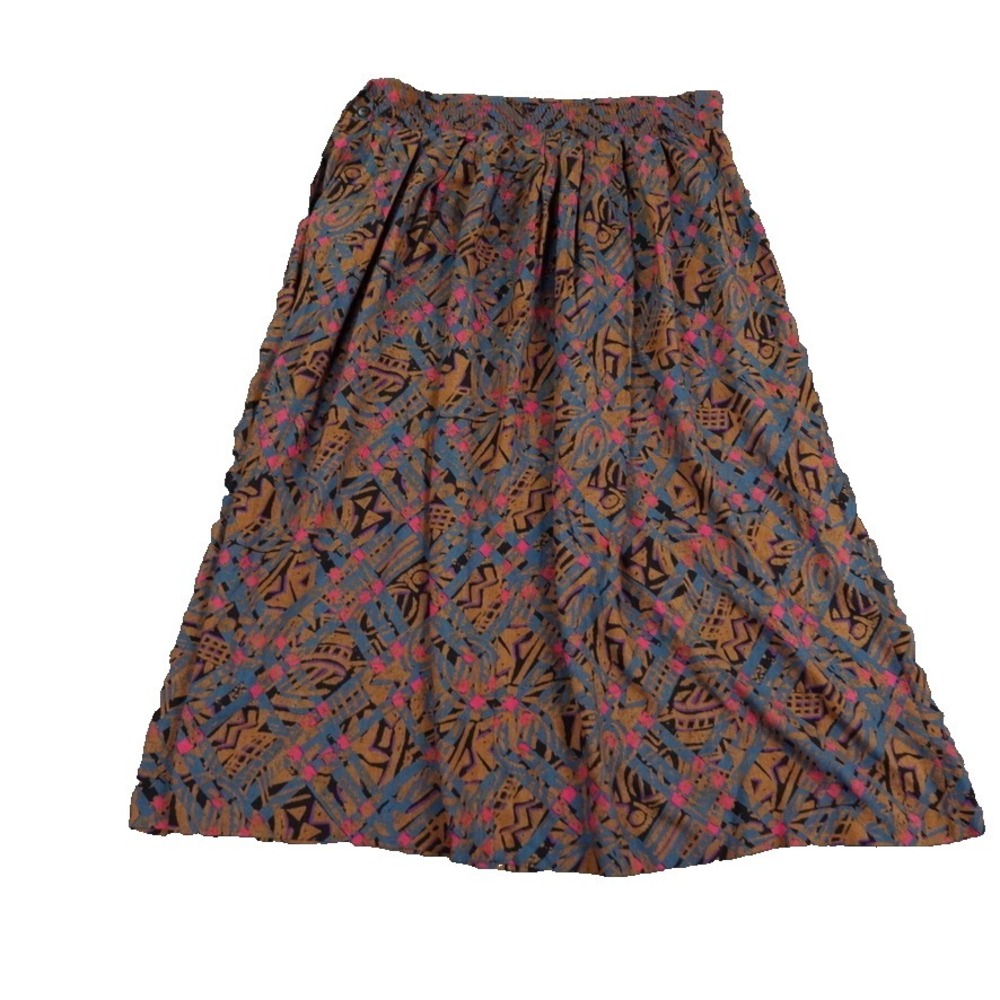VTG Liz Baker Skirt Womens 18W Blue Brown Abstract 90s USA Boho A-Line Maxi